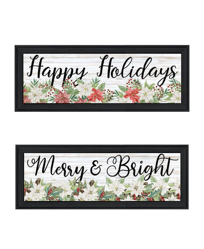 Set Of Two Merry and Bright Holiday Black Framed Wall Art HomeRoots