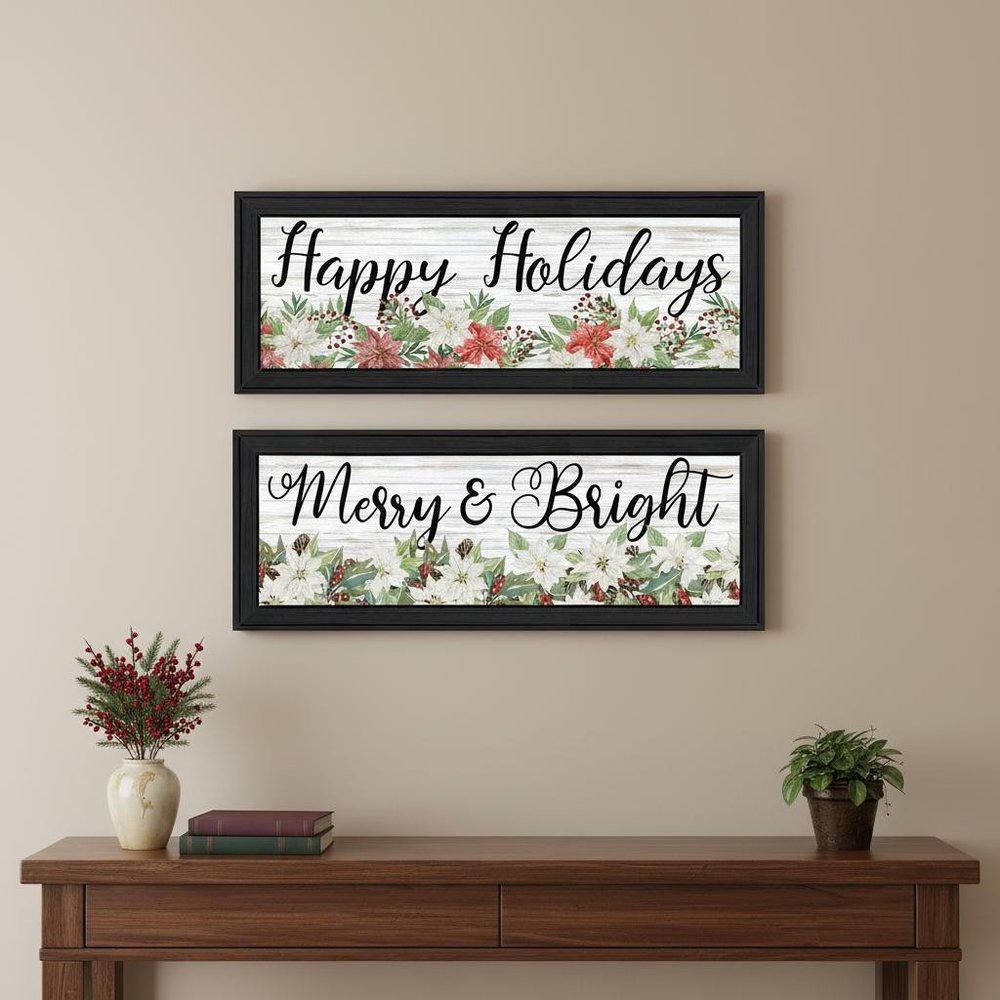 Set Of Two Merry and Bright Holiday Black Framed Wall Art — view 3