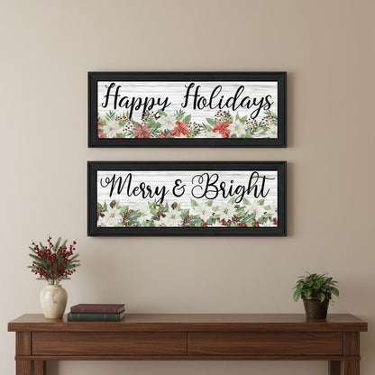 Set Of Two Merry and Bright Holiday Black Framed Wall Art HomeRoots