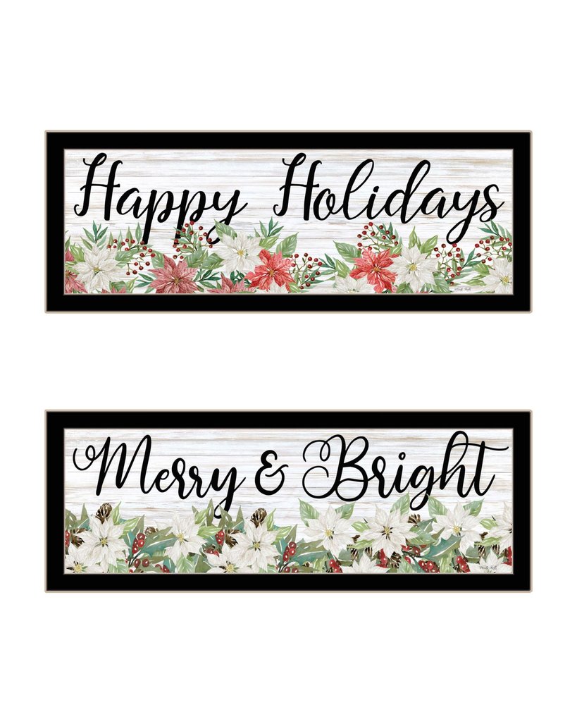 Set Of Two Merry and Bright Holiday Black Framed Wall Art HomeRoots
