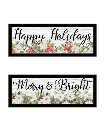 Set Of Two Merry and Bright Holiday Black Framed Wall Art HomeRoots