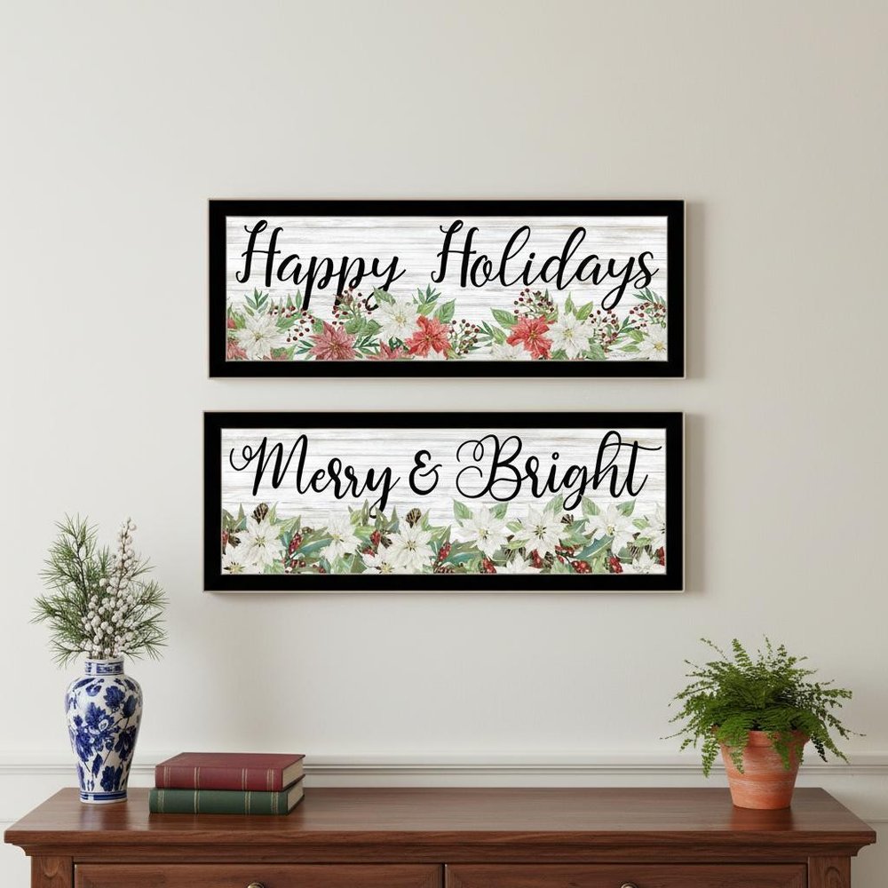 Set Of Two Merry and Bright Holiday Black Framed Wall Art — view 4