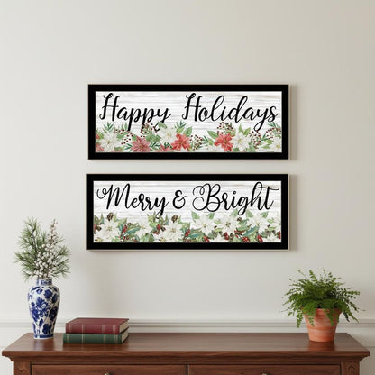 Set Of Two Merry and Bright Holiday Black Framed Wall Art HomeRoots