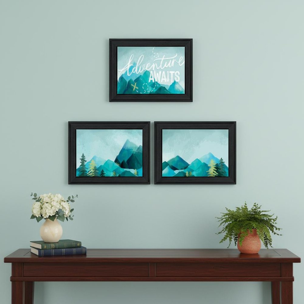 Set Of Three "Adventure Awaits Donet Just Stand There" Black Framed Wall Art HomeRoots