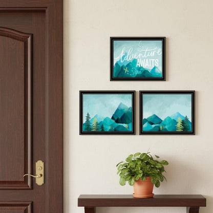 Set Of Three "Adventure Awaits Donet Just Stand There" Black Framed Wall Art HomeRoots