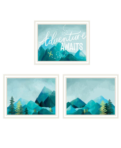 Set Of Three "Adventure Awaits Donet Just Stand There" White Framed Wall Art HomeRoots