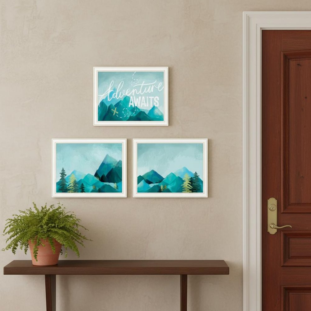 Set Of Three "Adventure Awaits Donet Just Stand There" White Framed Wall Art — view 3
