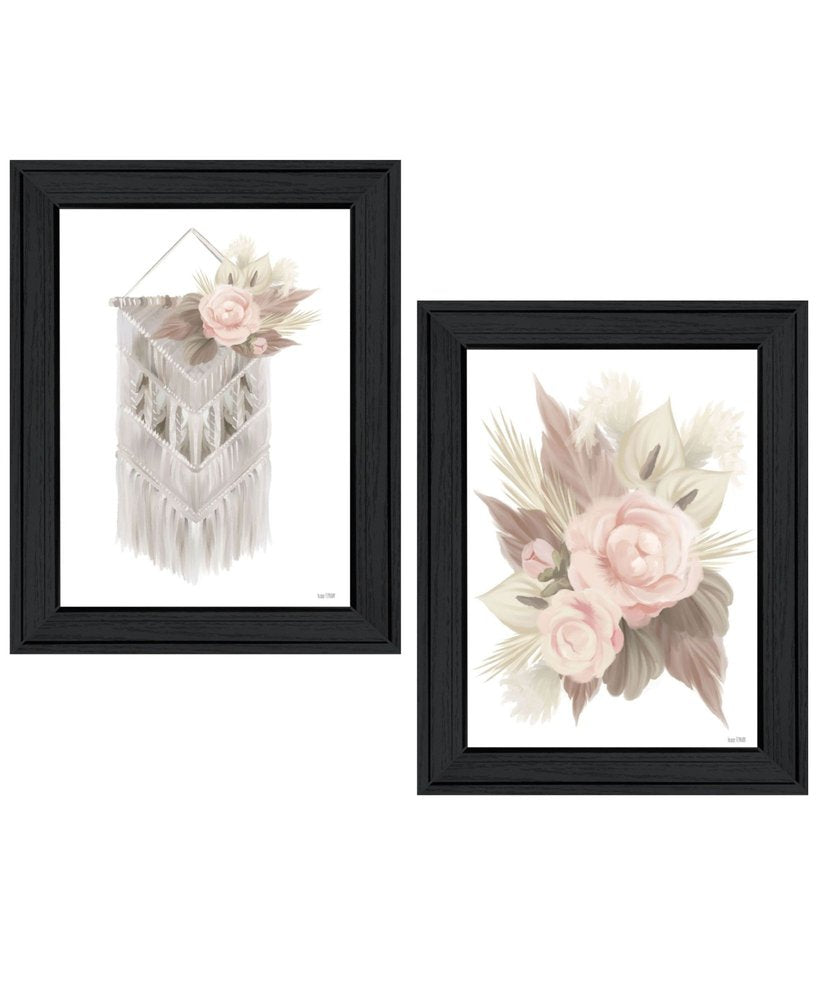 Set Of Two Boho Macrame And Florals Black Framed Wall Art HomeRoots