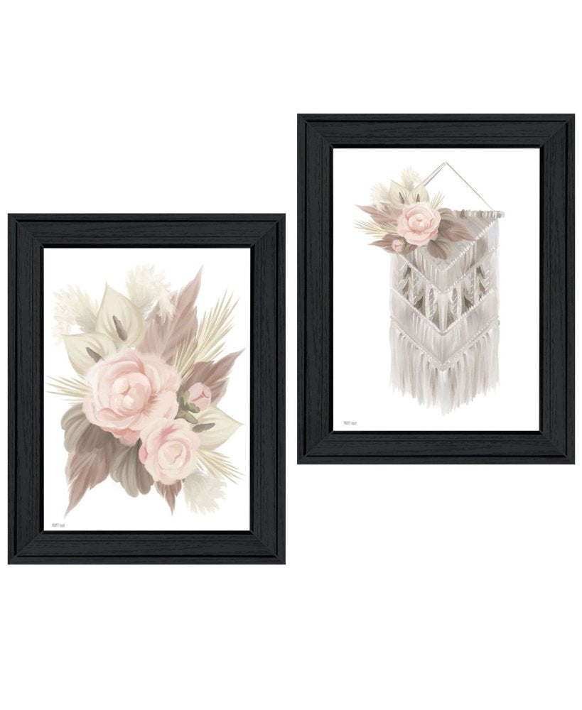 Set Of Two Boho Macrame And Florals Black Framed Wall Art HomeRoots