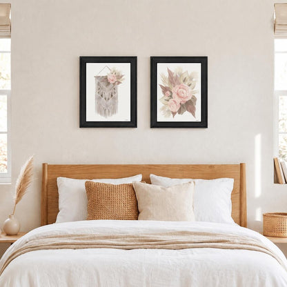 Set Of Two Boho Macrame And Florals Black Framed Wall Art HomeRoots