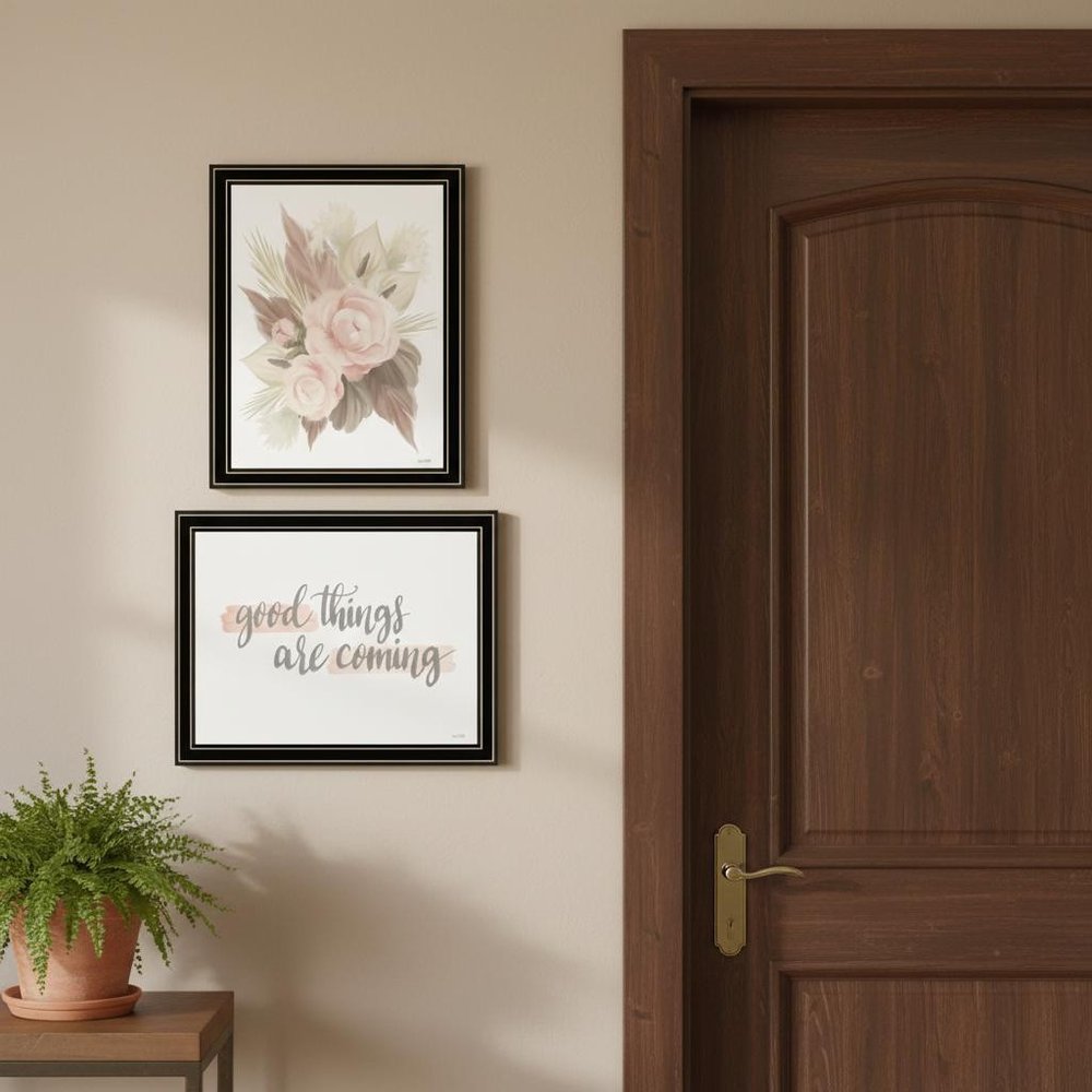 Set Of Two "Good Things are Coming" Black Framed Wall Art HomeRoots