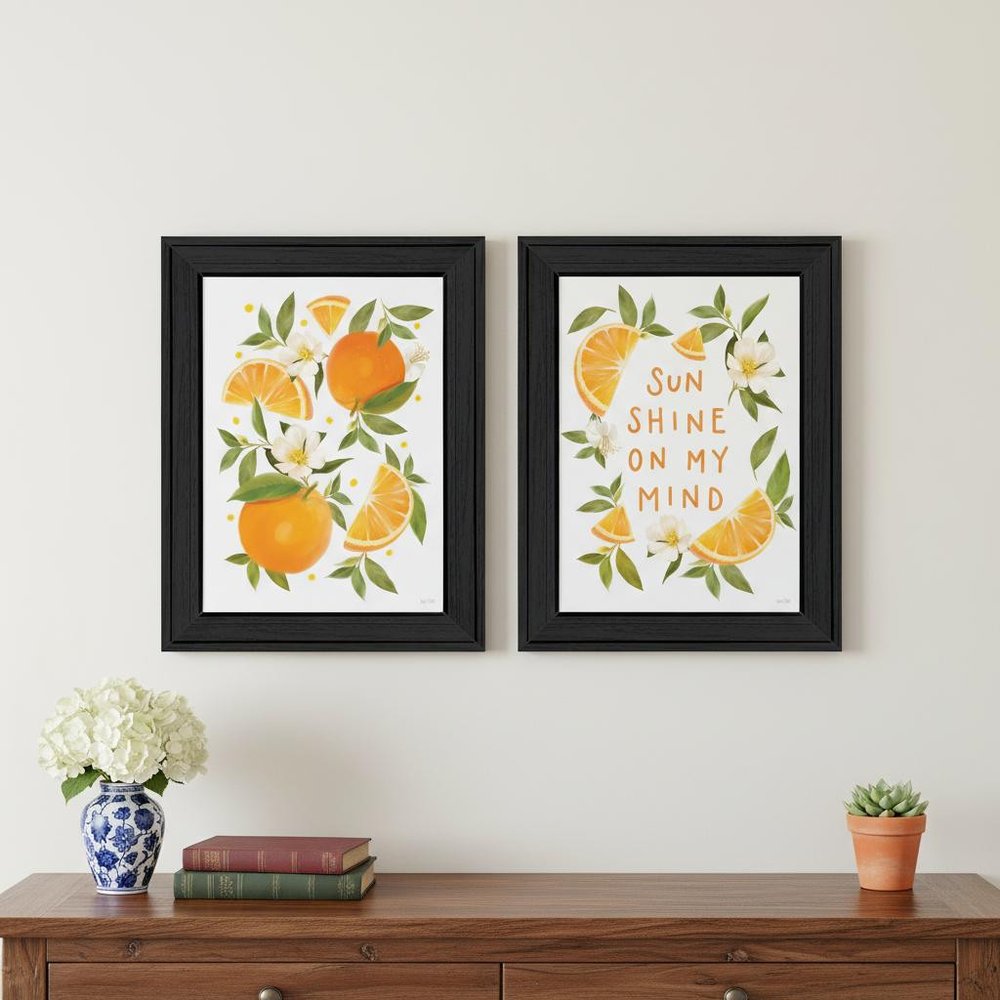Set Of Two "Sunshine on My Mind- Oranges" Black Framed Wall Art — view 3