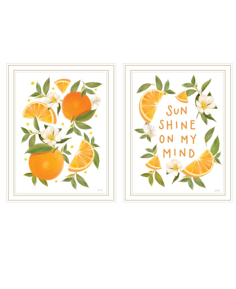 Set Of Two "Sunshine on My Mind- Oranges" White Framed Wall Art HomeRoots