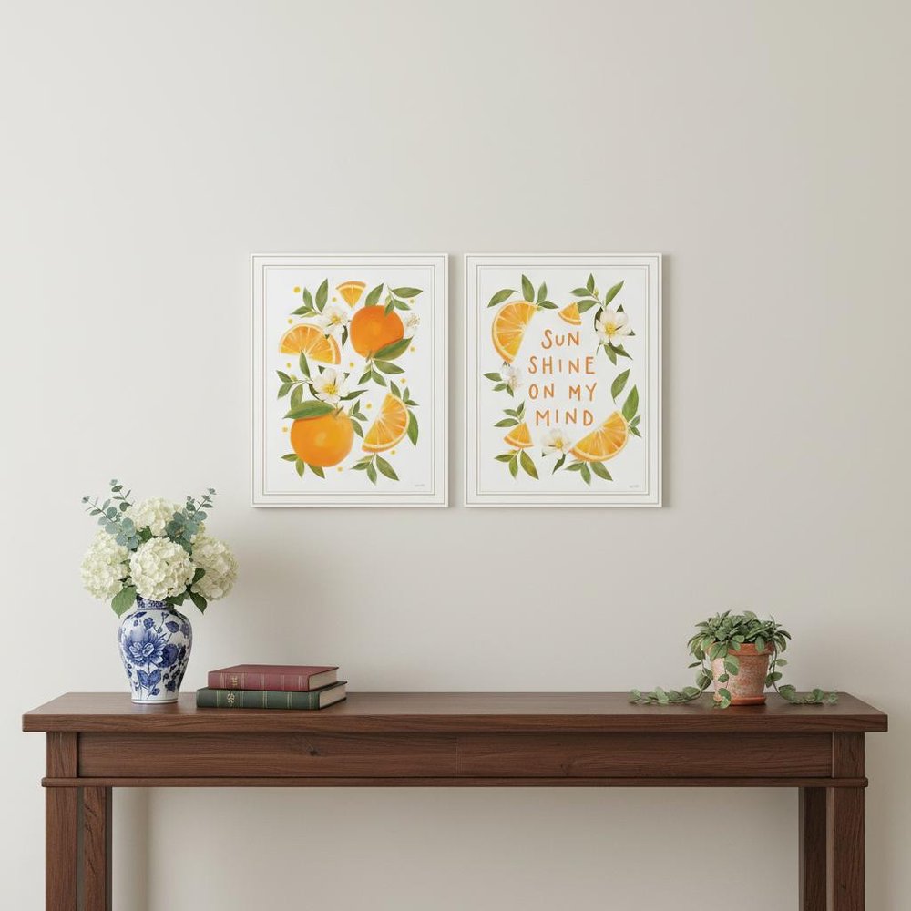 Set Of Two "Sunshine on My Mind- Oranges" White Framed Wall Art HomeRoots