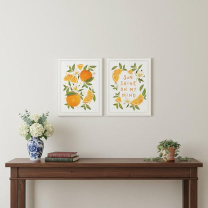 Set Of Two "Sunshine on My Mind- Oranges" White Framed Wall Art HomeRoots