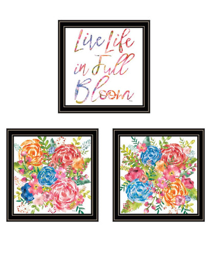 Set Of Three "Live Life in FULL Bloom!" Black Framed Wall Art HomeRoots