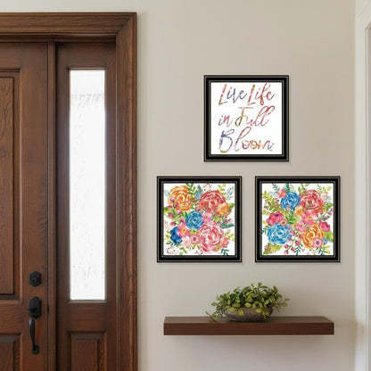Set Of Three "Live Life in FULL Bloom!" Black Framed Wall Art HomeRoots