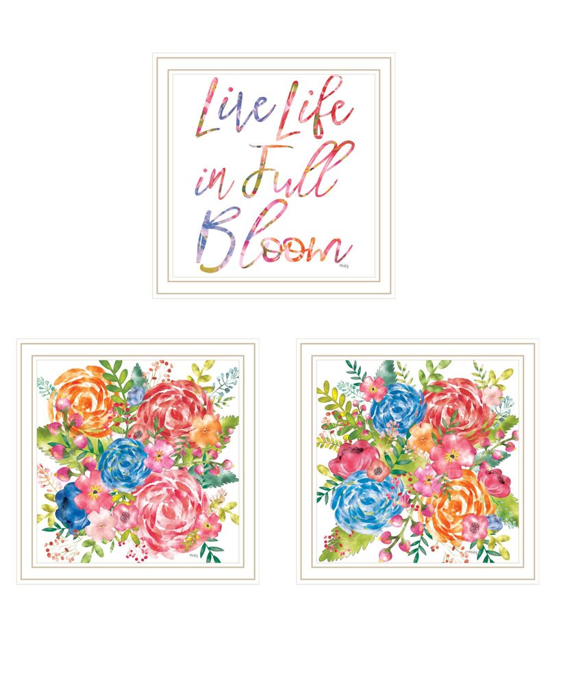 Set Of Three "Live Life in FULL Bloom!" White Framed Wall Art HomeRoots