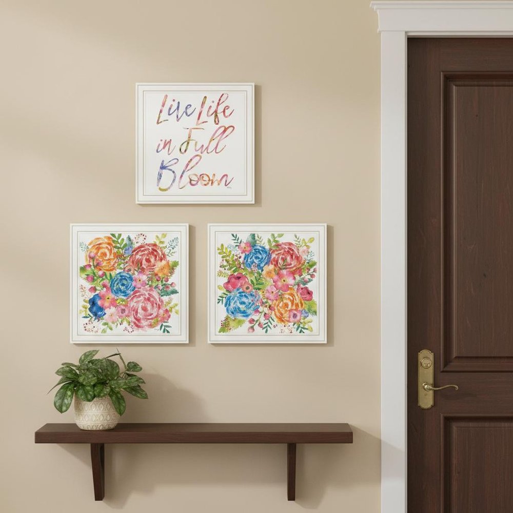 Set Of Three "Live Life in FULL Bloom!" White Framed Wall Art — view 8