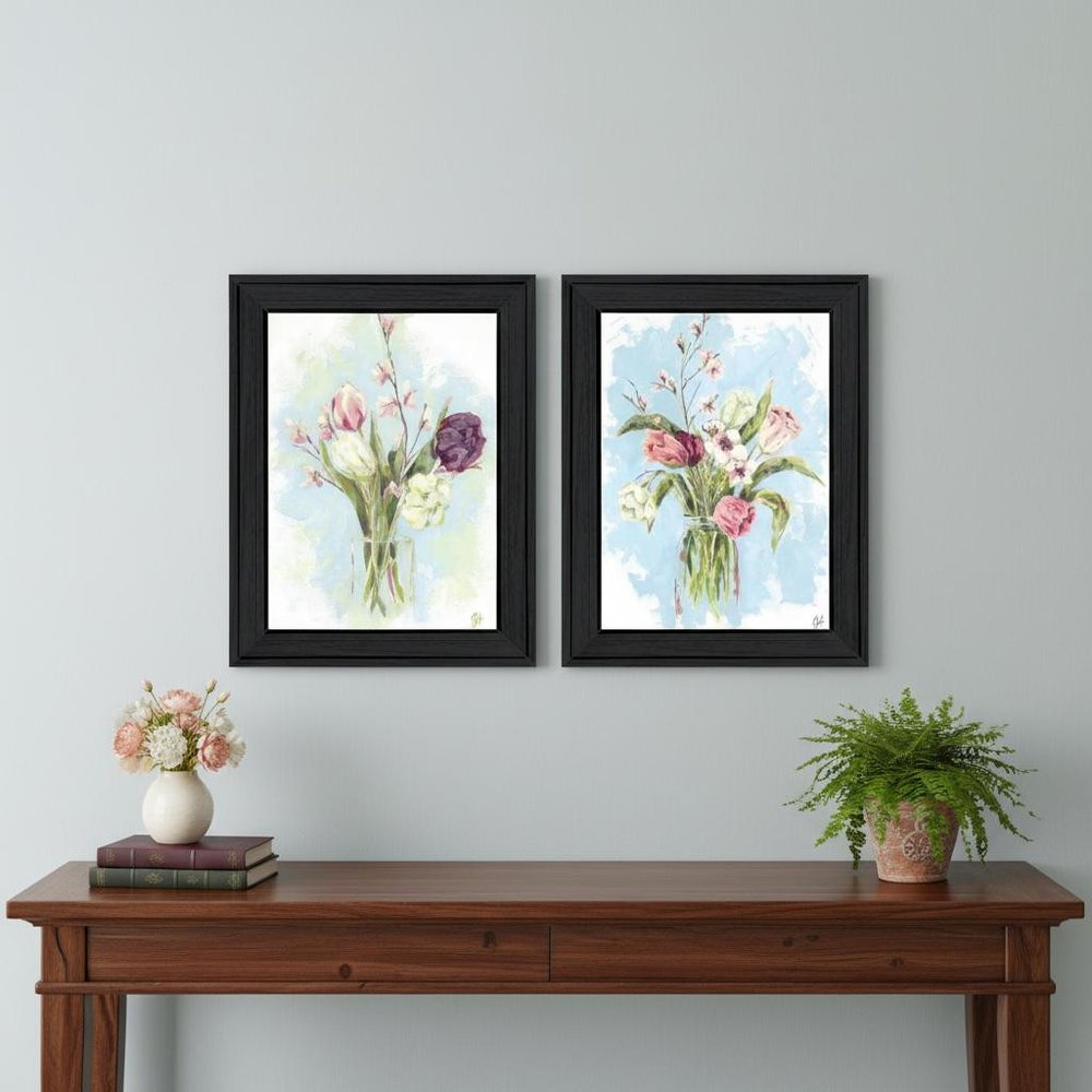 Set Of Two "Flowers from the Farm" Black Framed Wall Art HomeRoots