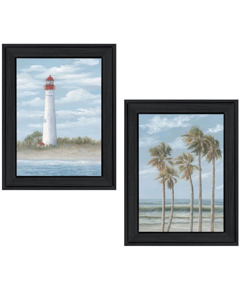 Set Of Two Cape May Lighthouse And Palm Trees Black Framed Wall Art HomeRoots