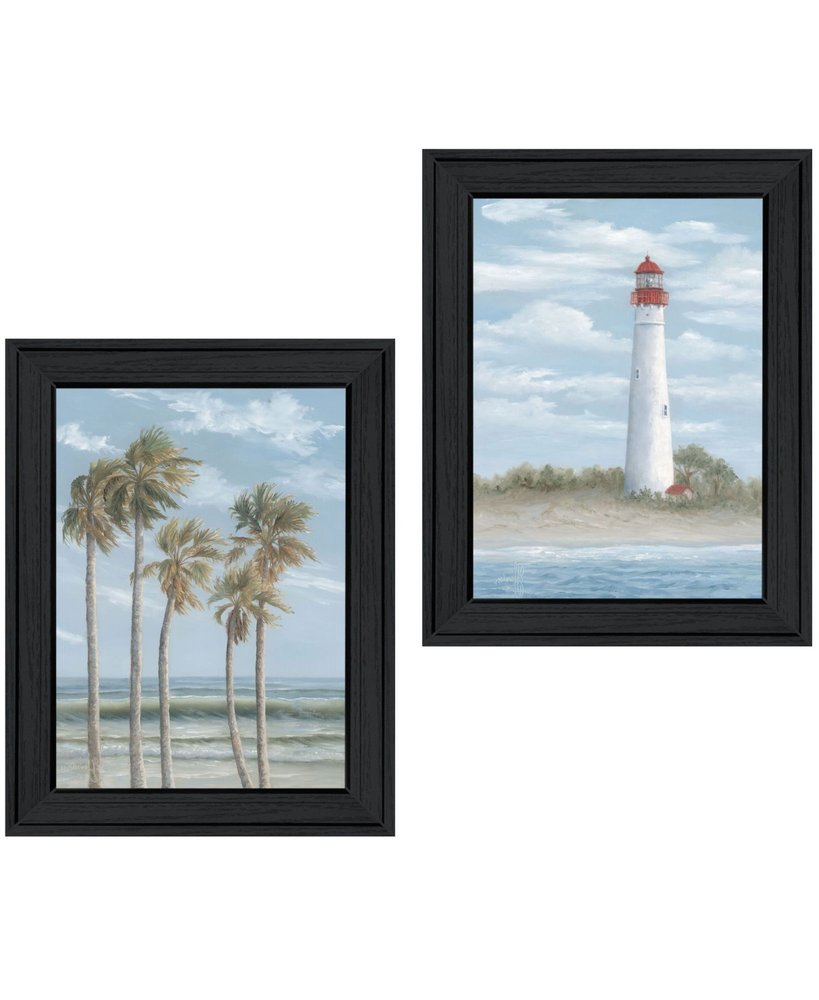 Set Of Two Cape May Lighthouse And Palm Trees Black Framed Wall Art HomeRoots