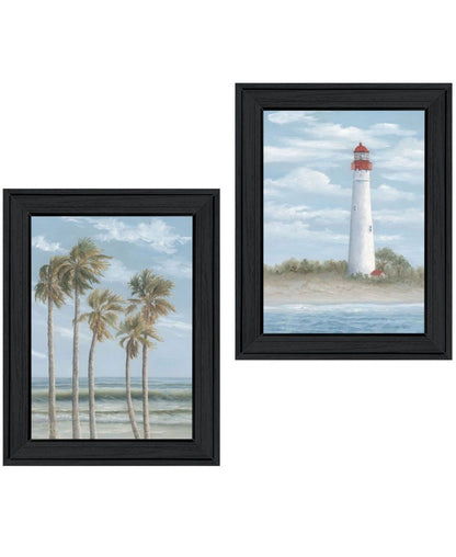 Set Of Two Cape May Lighthouse And Palm Trees Black Framed Wall Art HomeRoots