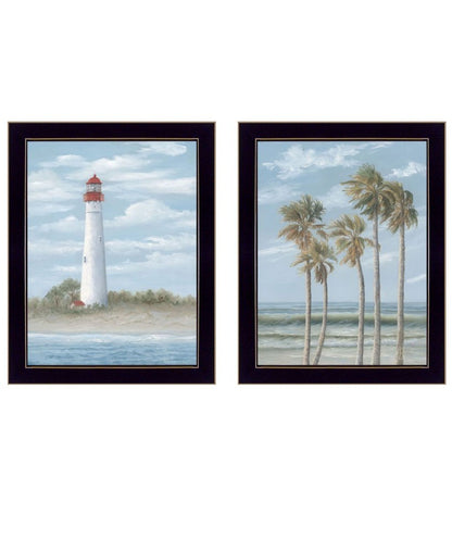Set Of Two Cape May Lighthouse And Palm Trees Black Framed Wall Art HomeRoots