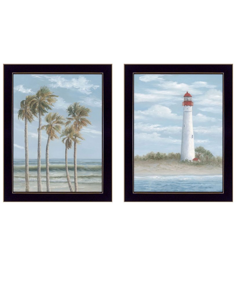 Set Of Two Cape May Lighthouse And Palm Trees Black Framed Wall Art — view 3