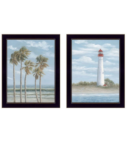 Set Of Two Cape May Lighthouse And Palm Trees Black Framed Wall Art HomeRoots