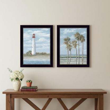 Set Of Two Cape May Lighthouse And Palm Trees Black Framed Wall Art HomeRoots