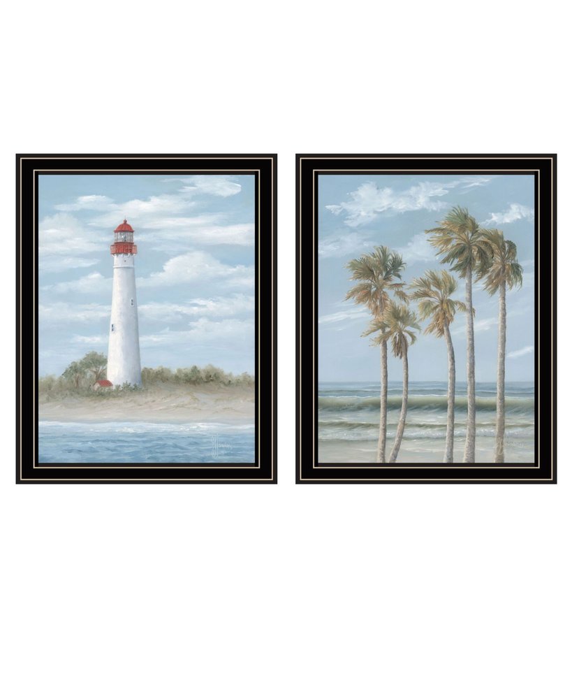 Set Of Two Cape May Lighthouse And Palm Trees Black Framed Wall Art HomeRoots