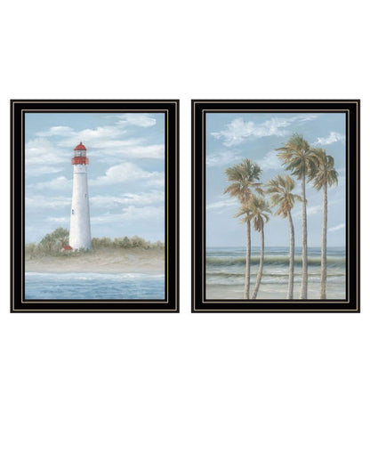 Set Of Two Cape May Lighthouse And Palm Trees Black Framed Wall Art HomeRoots