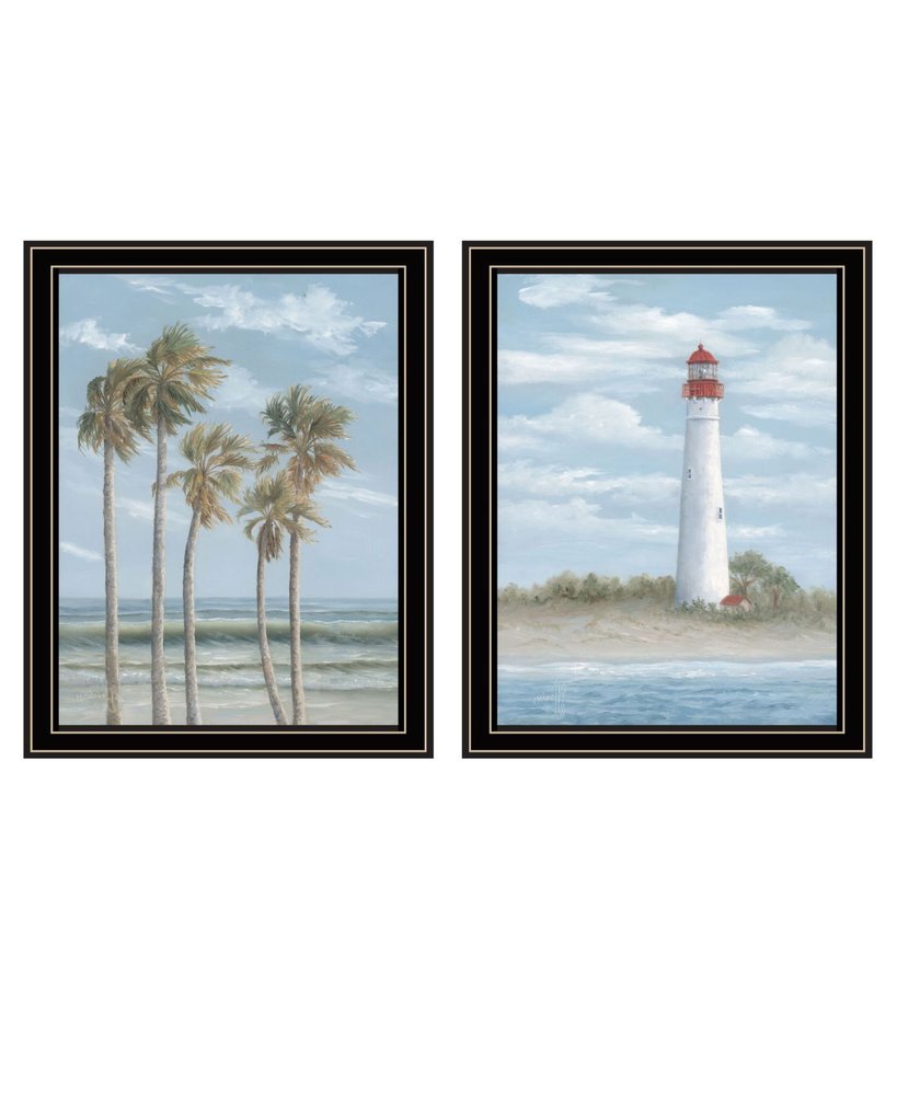 Set Of Two Cape May Lighthouse And Palm Trees Black Framed Wall Art HomeRoots