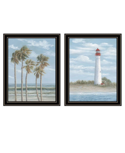 Set Of Two Cape May Lighthouse And Palm Trees Black Framed Wall Art HomeRoots