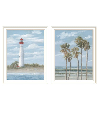 Set Of Two Cape May Lighthouse And Palm Trees White Framed Wall Art HomeRoots