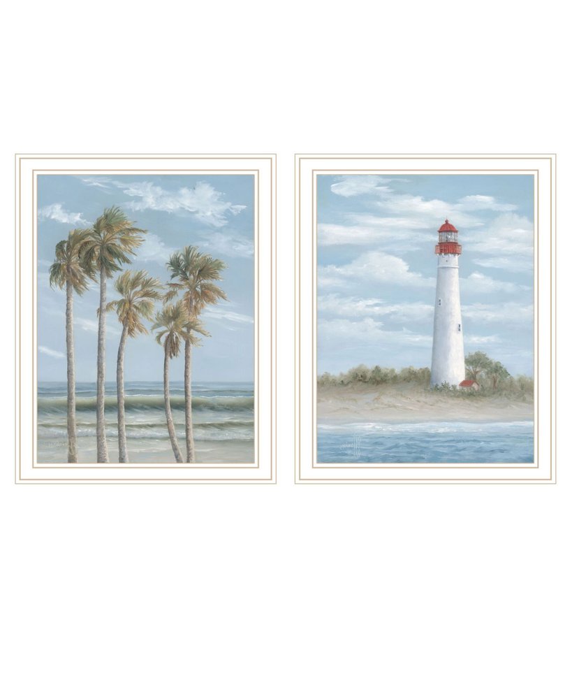 Set Of Two Cape May Lighthouse And Palm Trees White Framed Wall Art — view 3