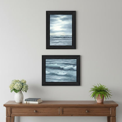 Set Of Two "The Ocean Blue - high tide at sunset." Black Framed Wall Art HomeRoots