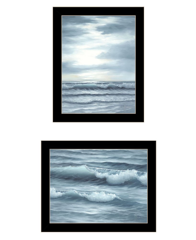 Set Of Two "The Ocean Blue - high tide at sunset." Black Framed Wall Art — view 1