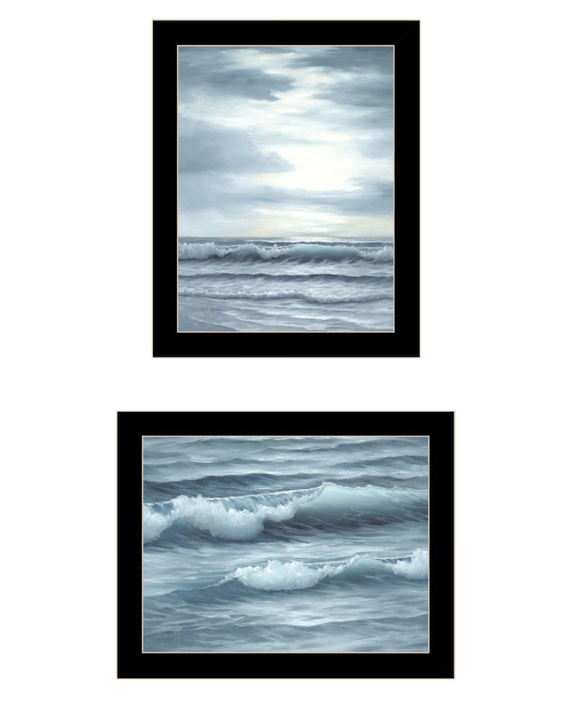 Set Of Two "The Ocean Blue - high tide at sunset." Black Framed Wall Art HomeRoots