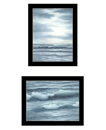 Set Of Two "The Ocean Blue - high tide at sunset." Black Framed Wall Art HomeRoots