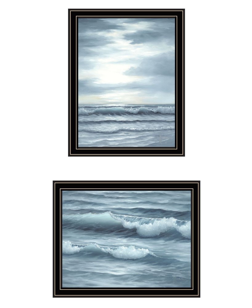 Set Of Two "The Ocean Blue - high tide at sunset." Black Framed Wall Art HomeRoots