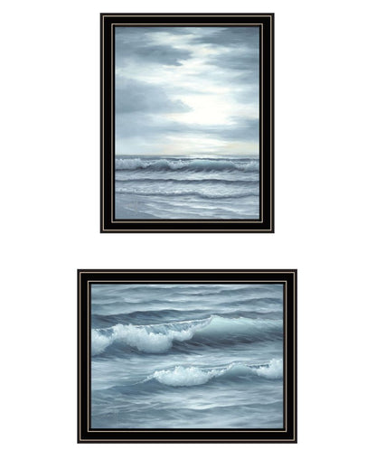Set Of Two "The Ocean Blue - high tide at sunset." Black Framed Wall Art HomeRoots