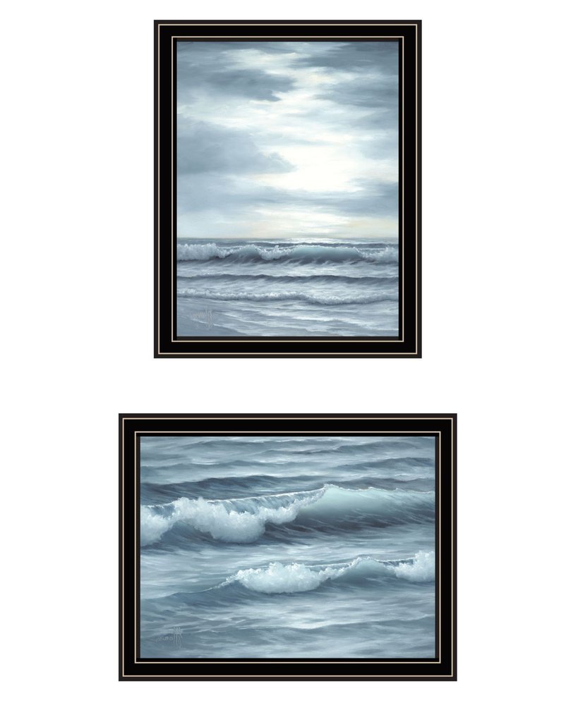 Set Of Two "The Ocean Blue - high tide at sunset." Black Framed Wall Art HomeRoots