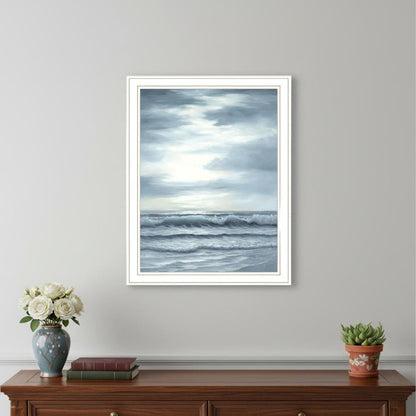Set Of Two "The Ocean Blue - high tide at sunset." White Framed Wall Art HomeRoots