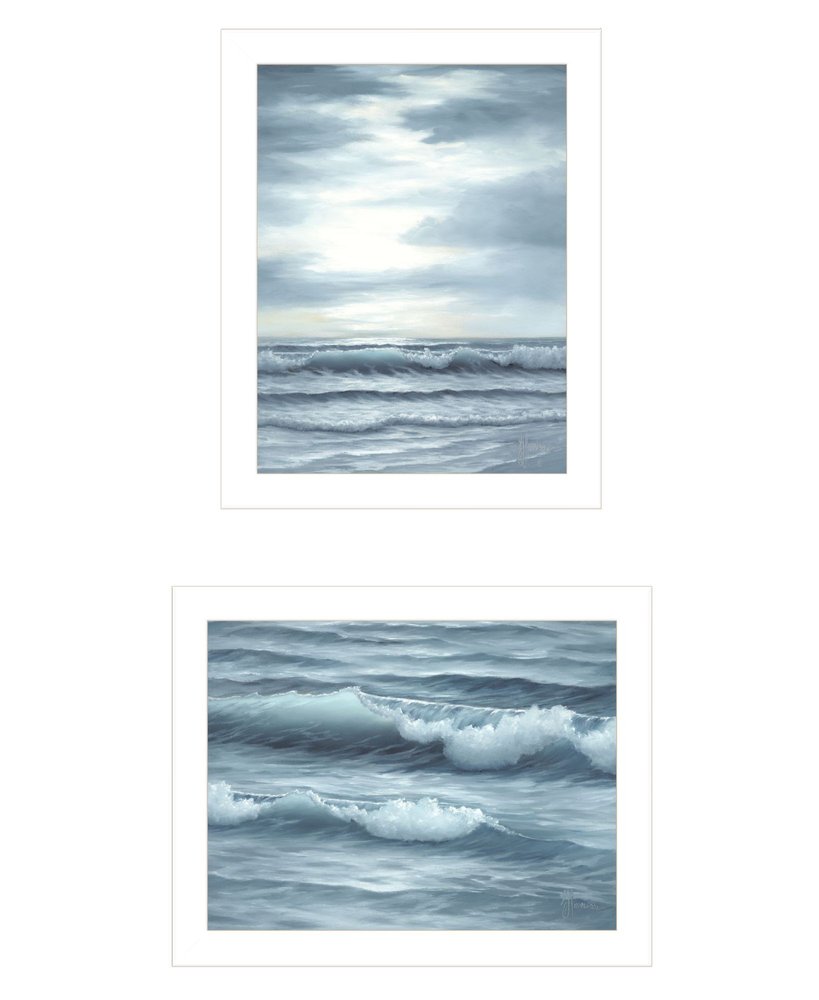 Set Of Two "The Ocean Blue - high tide at sunset." White Framed Wall Art — view 1