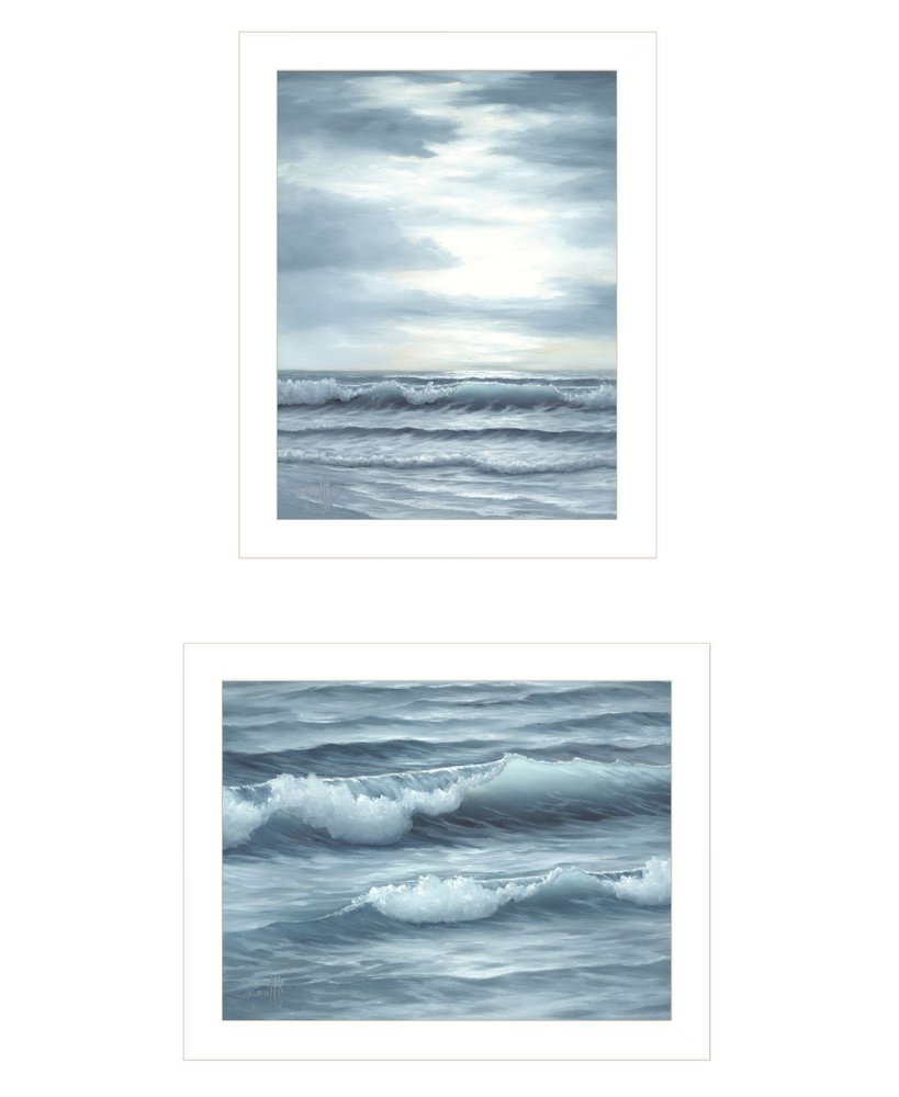 Set Of Two "The Ocean Blue - high tide at sunset." White Framed Wall Art — view 2
