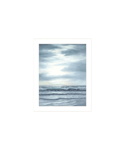 Set Of Two "The Ocean Blue - high tide at sunset." White Framed Wall Art HomeRoots