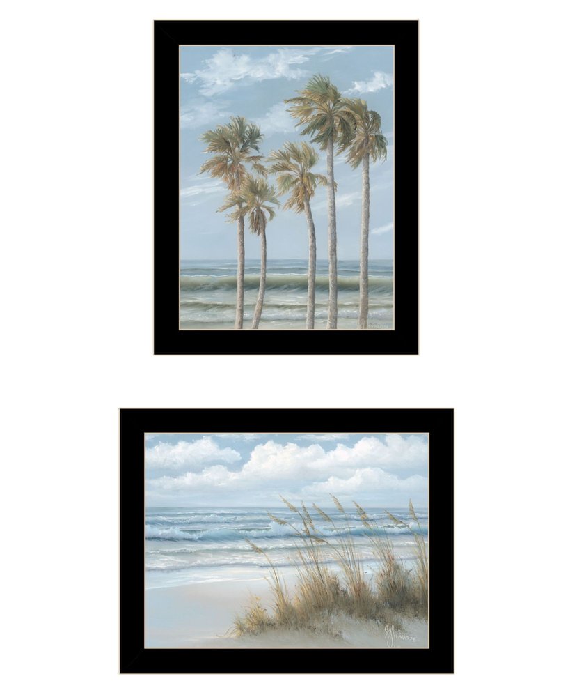 Set Of Two "Winds of the ocean blowing the Palm Trees and Sea Oats" Black Framed Wall Art — view 1