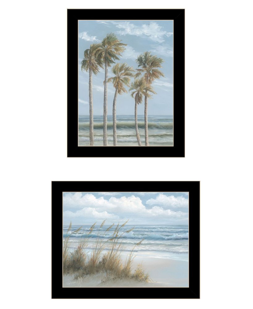 Set Of Two "Winds of the ocean blowing the Palm Trees and Sea Oats" Black Framed Wall Art — view 3